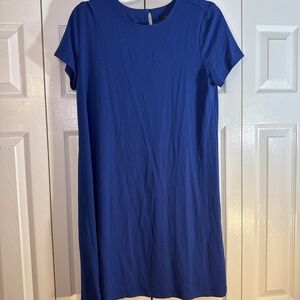 J Jill Dress Blue Opal Size Petite Medium Cotton Stretch Travel Short Sleeve NWT
